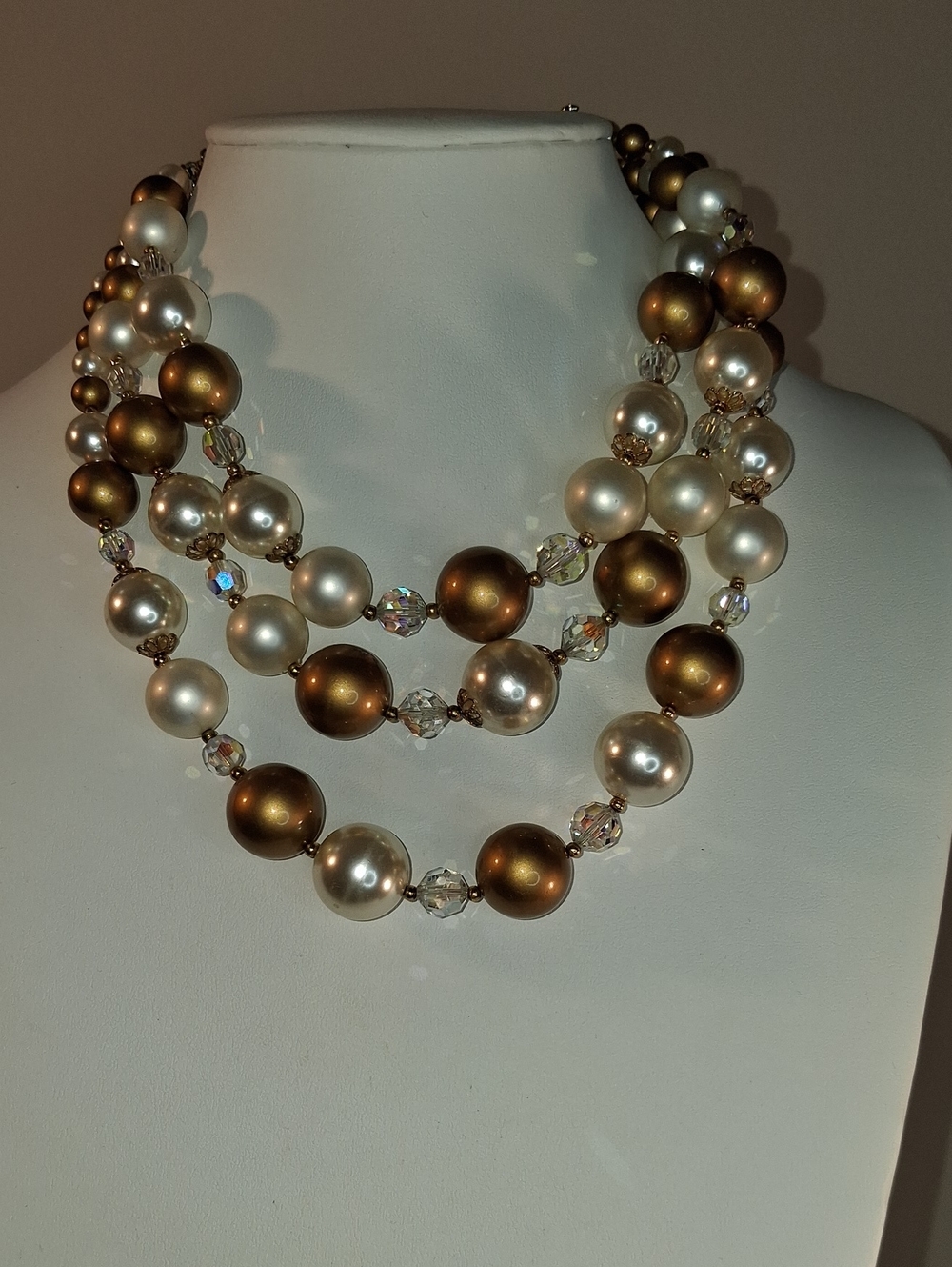 Multi-Strand Gold and White Faux Pearl Necklace - Women Jewelry